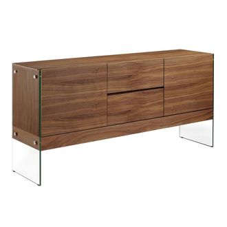 Angel Cerd&aacute; Walnut Sideboard, Tempered Glass Legs, 180 x 45 x 85 cm in Brown