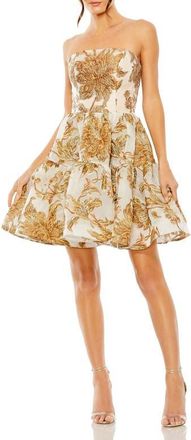 Mac Duggal Metallic Brocade Strapless Mini Dress with Pockets in Bronze at Nordstrom, Size 10