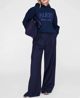 Anine Bing Debbie Shrunken Hoodie In Navy