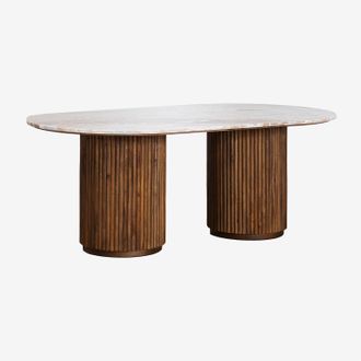 Sklum Mesa De Comedor Ovalada 200x100 Cm En Piedra Natural Y Madera De Mango Giselda Sklum
