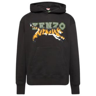 Kenzo Mens Paris Digital Tiger Design Black Hoodie Cotton - Size X-Large