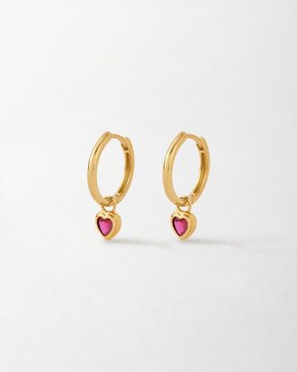 Edge of Ember Solid Gold Heart Ruby Hoop Earrings in Metallic Gold at Nordstrom