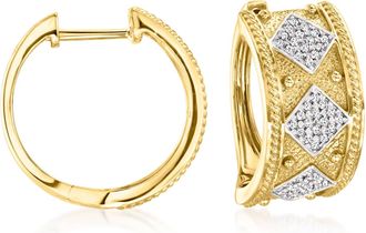 Ross-Simons Diamond Geometric Hoop Earrings in 18kt Yellow Gold