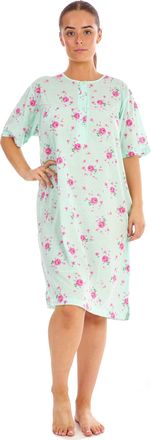Generic Ladies Nightwear 100% Cotton Short Sleeve Button Blue Floral Nightshirt M to 3XL