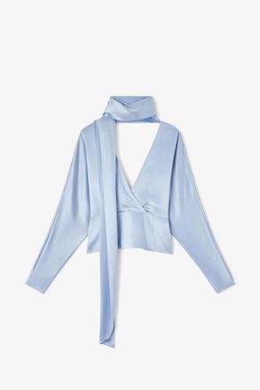 Ganni Blue Blouse in Satin - Size 10/12 Acetate