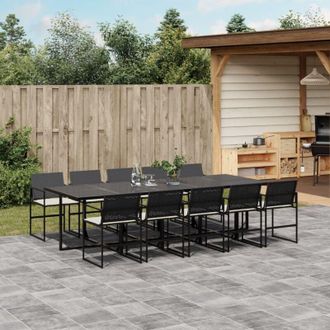 vidaXL Set De Comedor Jard&iacute;n 11 Pzas Con Cojines Rat&aacute;n Sint&eacute;tico Negro Vidaxl