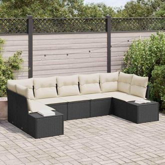 vidaXL Vidaxl - Conjunto De Sof&aacute; De Jard&iacute;n Con Coj&iacute;n 7 Pcs Negro Y Crema