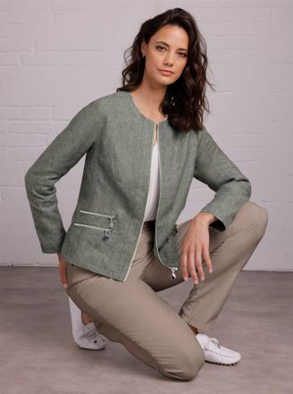 Cr&eacute;ation L Jackenblazer CREATION L PREMIUM Leinen-Blazer, Damen, Gr. 36, khaki, wei&szlig;, meliert, 100% Leinen, Blazer Jackenblazer