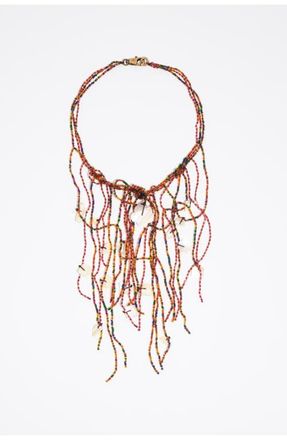 Bimba & Lola Beaded Mother-Of-Pearl Tassel Necklace in Garnet at Nordstrom