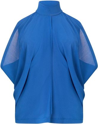 Alberta Ferretti Losse blouse met hoge kraag - Dames - Blouses - Blauw - S - Polyester - Overhemden
