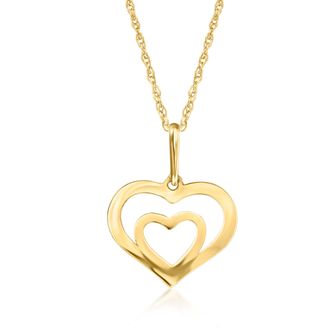RS Pure by Ross-Simons 14kt Yellow Gold Double-Heart Pendant Necklace