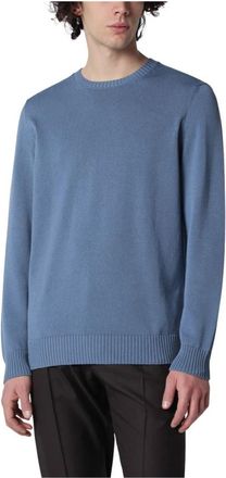 Drumohr Maglia Girocollo Rasato Logo - Heren - Ronde hals truien - Blauw - M - Katoen - Truien & Vesten