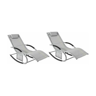 SoBuy Set di 2 sedie a dondolo da esterno Poltrone sedie sdraio da giardino con cuscino e poggiatesta portata fino a 150 kg Grigio 150x63x87 cm OGS28-HGX2