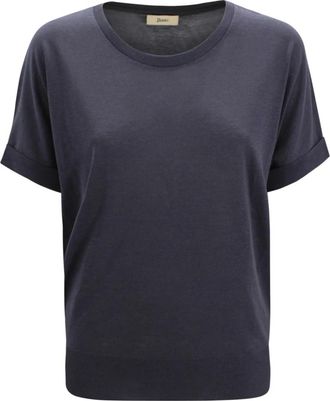 Herno Fijngebreid T-shirt - Dames - T-shirts - Blauw - XS - Katoen - Tops