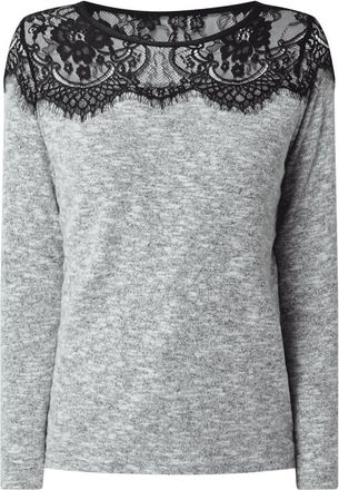Only Pullover in Melange-Optik mit Spitzeneinsatz in Hellgrau Melange, Gr&ouml;&szlig;e M