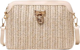 Generic Summer Beach Straw Messenger Bags Straw Shoulder Bags Classical Woven Travel Crossbody Handbags (White)