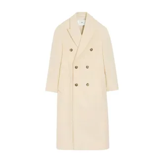 Ami Double-Breasted Coats, female, White, Size: 4XS White Wool Double-Breasted Coat
