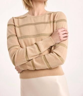 Brodie Simone Lurex Stripe Crew Top In Camel/gold
