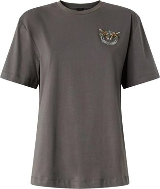 Pinko Love Birds T-shirt met juweelborduurwerk - Dames - T-shirts - Grijs - L - Tops