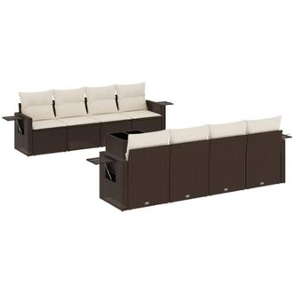 vidaXL Set De Sof&aacute;s De Jard&iacute;n 9 Pzas Y Cojines Rat&aacute;n Sint&eacute;tico Marr&oacute;n Vidaxl