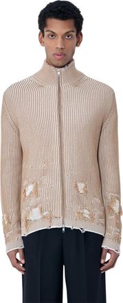 Maison Margiela Distressed Ribbed High-Neck Sweater - Heren - Vesten - Bruin - 2XL - Truien & Vesten