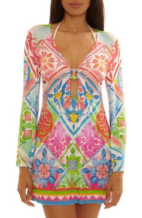 BECCA by Rebecca Virtue Mijas Long Sleeve Knit Cover-Up Tunic in Multi at Nordstrom, Size Medium