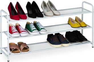 Relaxdays Relaxdays - Shoe Rack, Storage for 12 Pairs, HxWxD: 48 x 100 x 25.5 cm, Metal Organiser, Narrow, 3 Shelves, Hallway, White