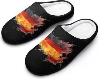 Generic German Flag Watercolor Cotton Womens Slip-on Slippers Winter Warm House Shoes with Rubber Sole for Home Office Hotel