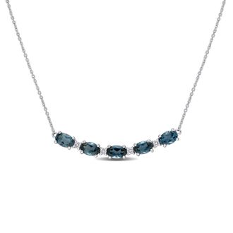 Mimi & Max 2 1/2ct TGW London Blue Topaz 1/7ct TW Diamond Rounded Bar Necklace 14k White Gold