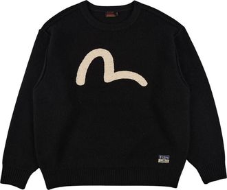 Evisu Logo Emb Pullover - Heren - Ronde hals truien - Zwart - S - Wol - Truien & Vesten