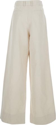 Pantaloni Torino Womens Wide-Leg Trousers Beige Linen-Cotton Blend