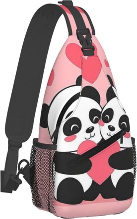 Generic Multipurpose Crossbody Shoulder Bag Cute Funny Lover Couple Pandas Pink Chest Backpack Casual Shoulder Bags for Camping Women Outdoor