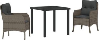 vidaXL Garden Dining Set with Cushion 3 pcs Grey Poly rattan vidaXL