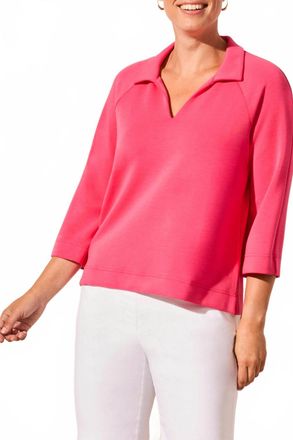 Tribal 3/4 Sleeve Henley Top With Side Slits In Beetroot