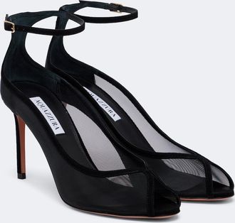 Aquazzura Love Affair suede-trimmed mesh slingback sandals