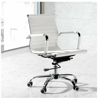 HERDASA Hispanohogar - Silla Despacho Giratoria Elevable Acabado Simil Piel Blanco, 58 Cm(ancho) 90/97 Cm(altura) 64 Cm(fondo)