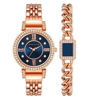 Anne Klein Quartz Crystal Blue Dial Ladies Watch and Bracelet Set AK/2928NVST