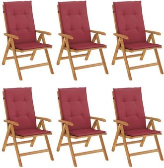 vidaXL Sillas De Jard&iacute;n Reclinables Y Cojines 6 Uds Madera Maciza Teca Vidaxl
