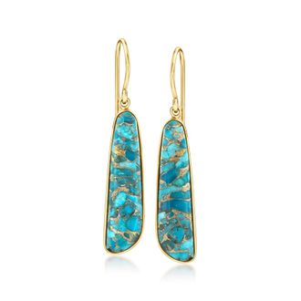 Ross-Simons Turquoise Drop Earrings in 18kt Gold Over Sterling