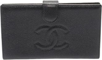 Chanel Pre-owned Wallets, female, Black, Size: ONE SIZE Pre-owned Coco Mark Caviar Skin Long Bifold Wallet