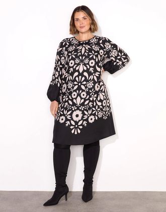 Live Unlimited London Womens Black Graphic Floral Placement Dress - Size: 18