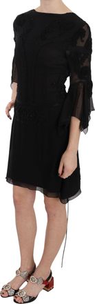 John Richmond Black Sequined Silk Mini Shift Womens Gown