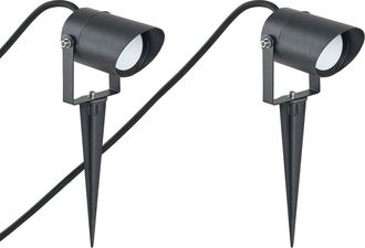 Beliani Conjunto De 2 Focos Con Piqueta Led Para Exterior Modernos Con Fijaci&oacute;n Al Suelo De Aluminio Para Jard&iacute;n Negro Lussa