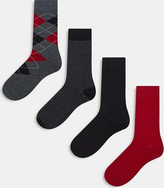 GANT Confezione da 4 paia di calzini a righe e rombi color grigio