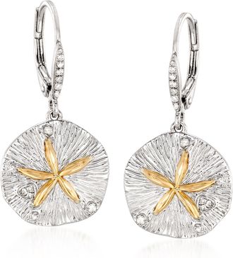 Ross-Simons Sterling Silver and 14kt Gold Sand Dollar Drop Earrings With. Diamonds