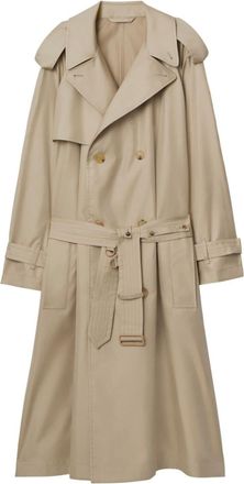 Burberry double-breasted silk trench coat - women - Silk/Buffalo Horn/Cotton - 10 - Neutrals