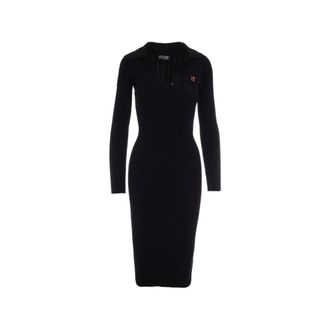 Elisabetta Franchi Logo-plaque Ribbed-knit Midi Dress - female - Elisabetta Franchi - Midi Dresses - Black - XS - Dresses