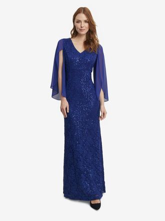 Gina Bacconi Womens Claudine long fit and flare lace dress with v-neckline - Blue - Size 12 UK