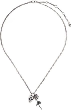 Alexander McQueen Skull & Dipped Rose halsketting - Zilver