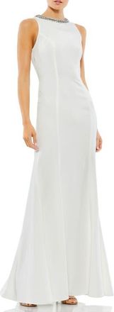 Mac Duggal Embellished Neck Trumpet Gown in White at Nordstrom, Size 8